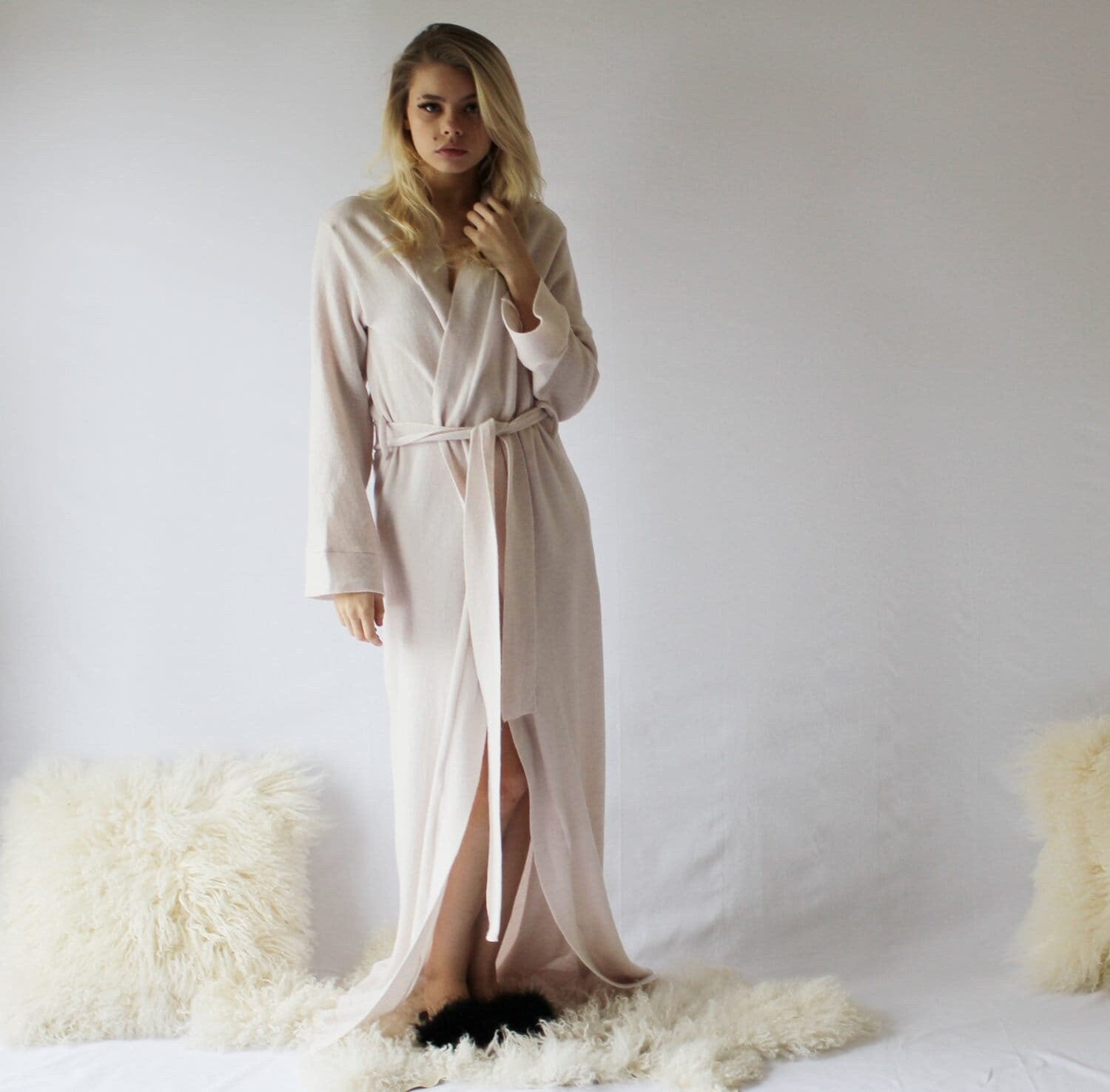 Womens Long Wool Robe