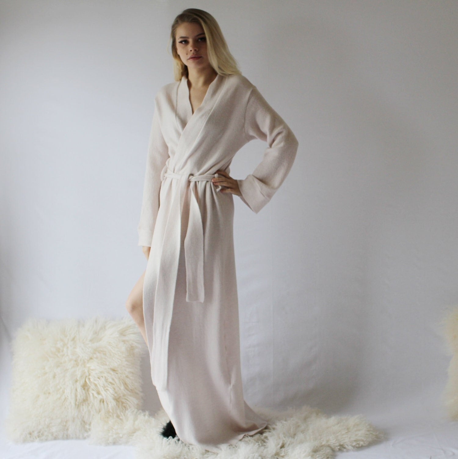 Womens Long Wool Robe