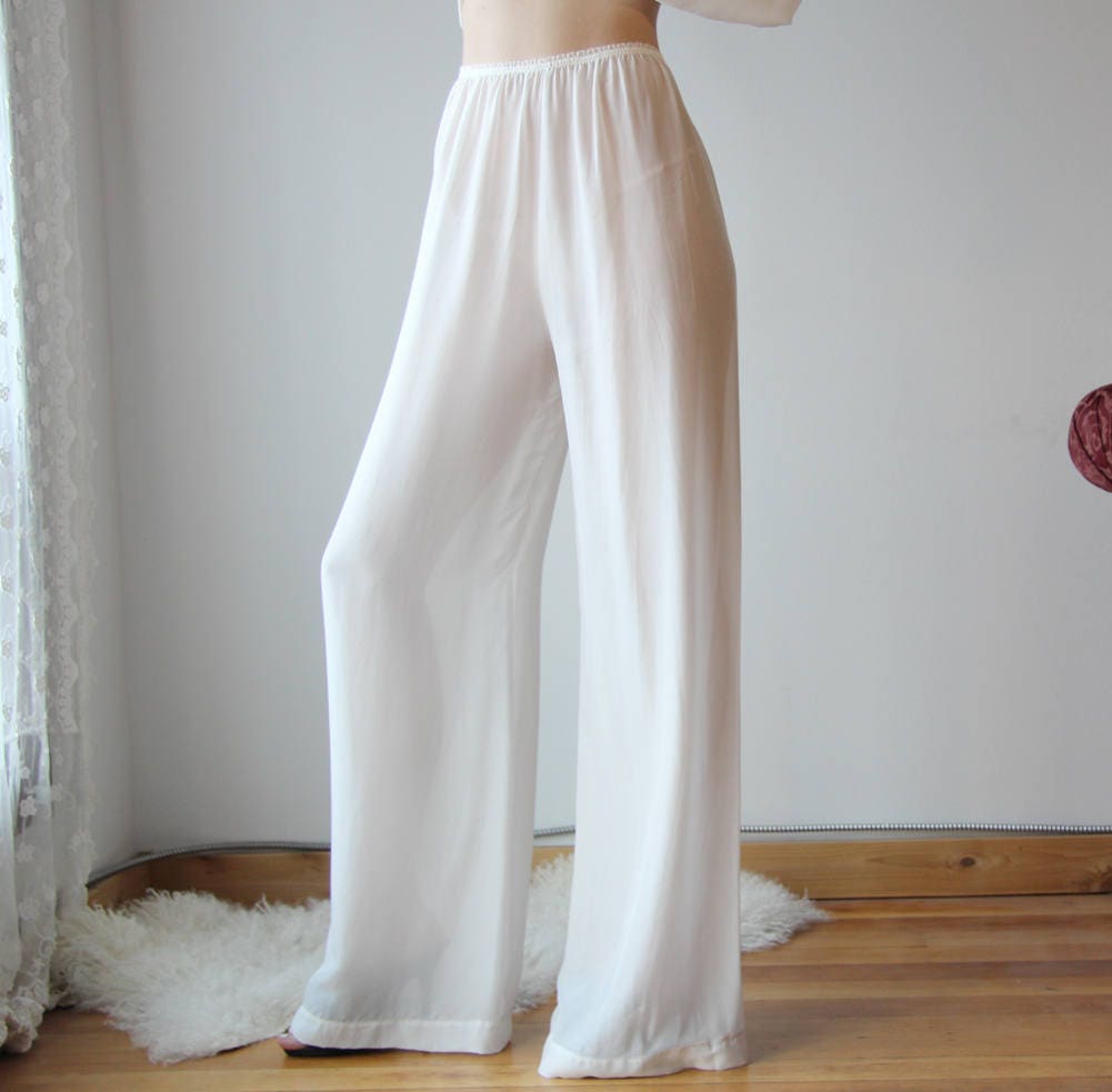 sheer silk pants with palazzo legs and high waist - silk chiffon bridal lingerie and sleepwear range - ready to Ship, Various Sizes