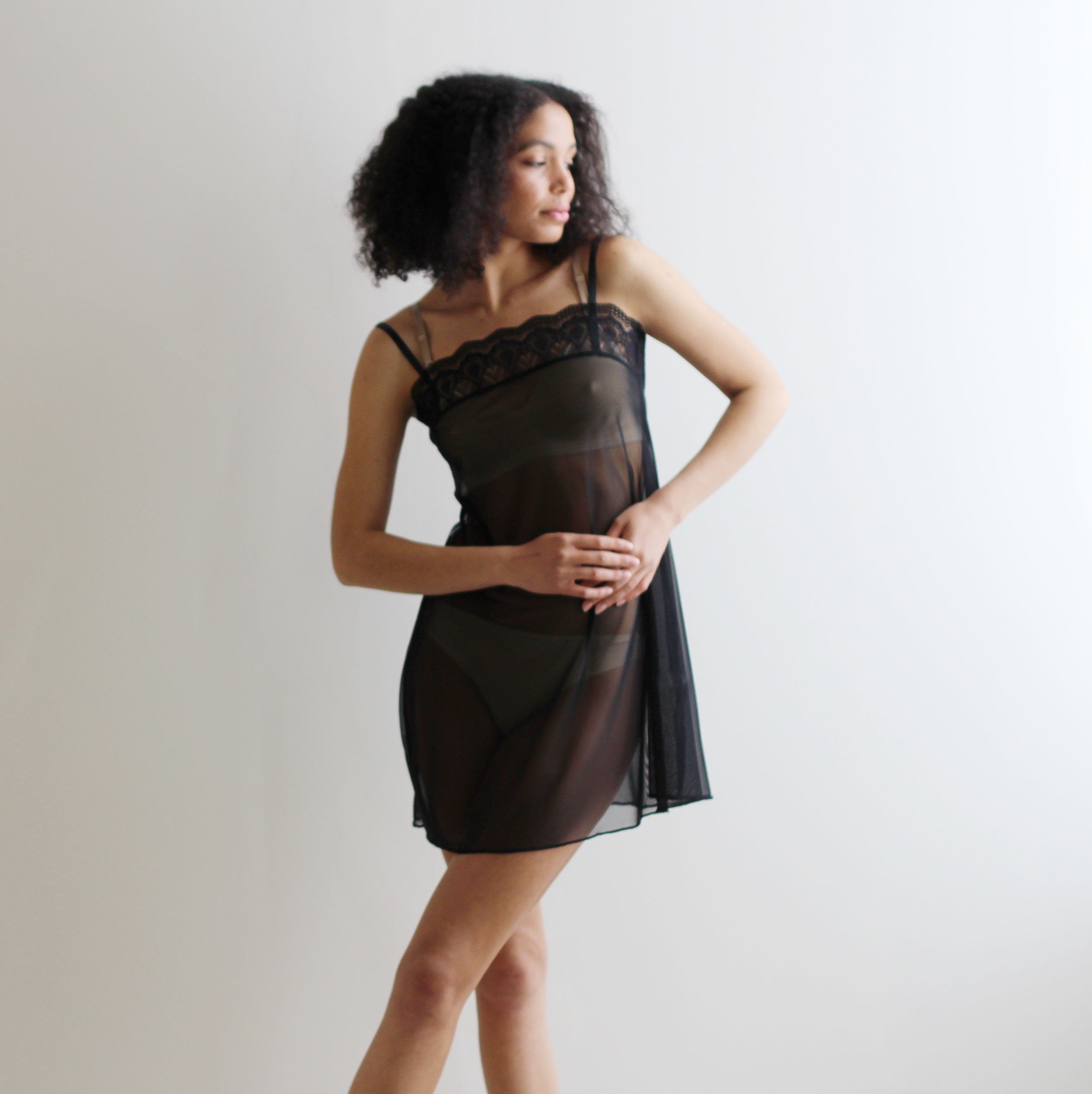 Sheer mesh nightgown slip with lace cups and scalloped hemline – Sandmaiden  Sleepwear