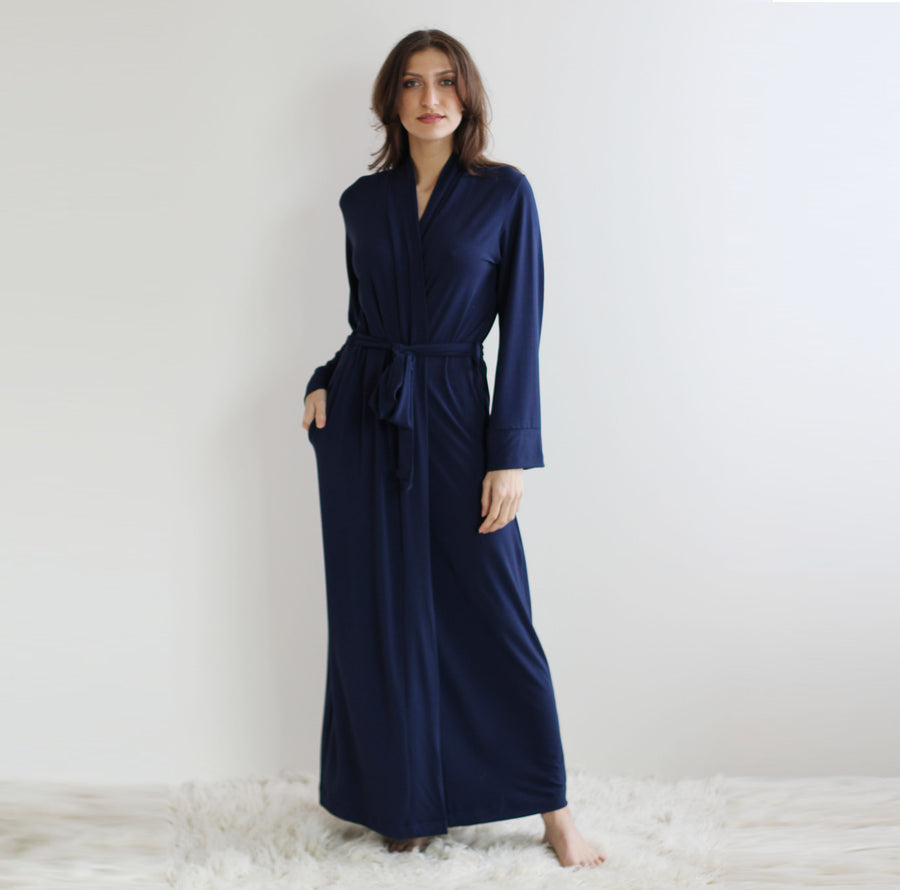Full Length Robe with Pockets in Bamboo Jersey