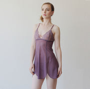 Sheer mesh nightgown with lace cups and scalloped hemline