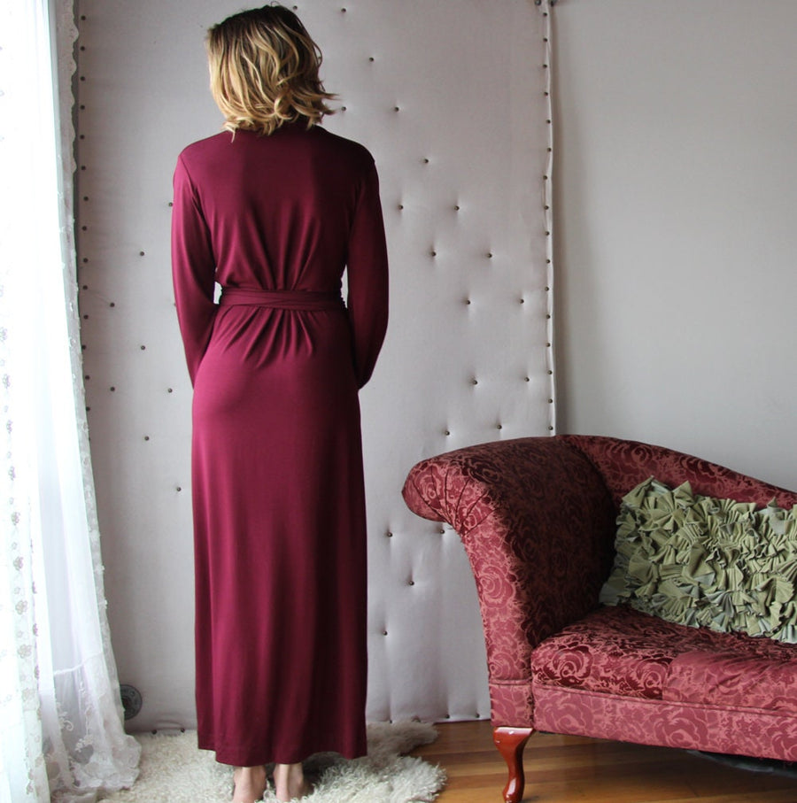 Bamboo Lounge Robe: Bishop Sleeves, Wrap Belt, Large