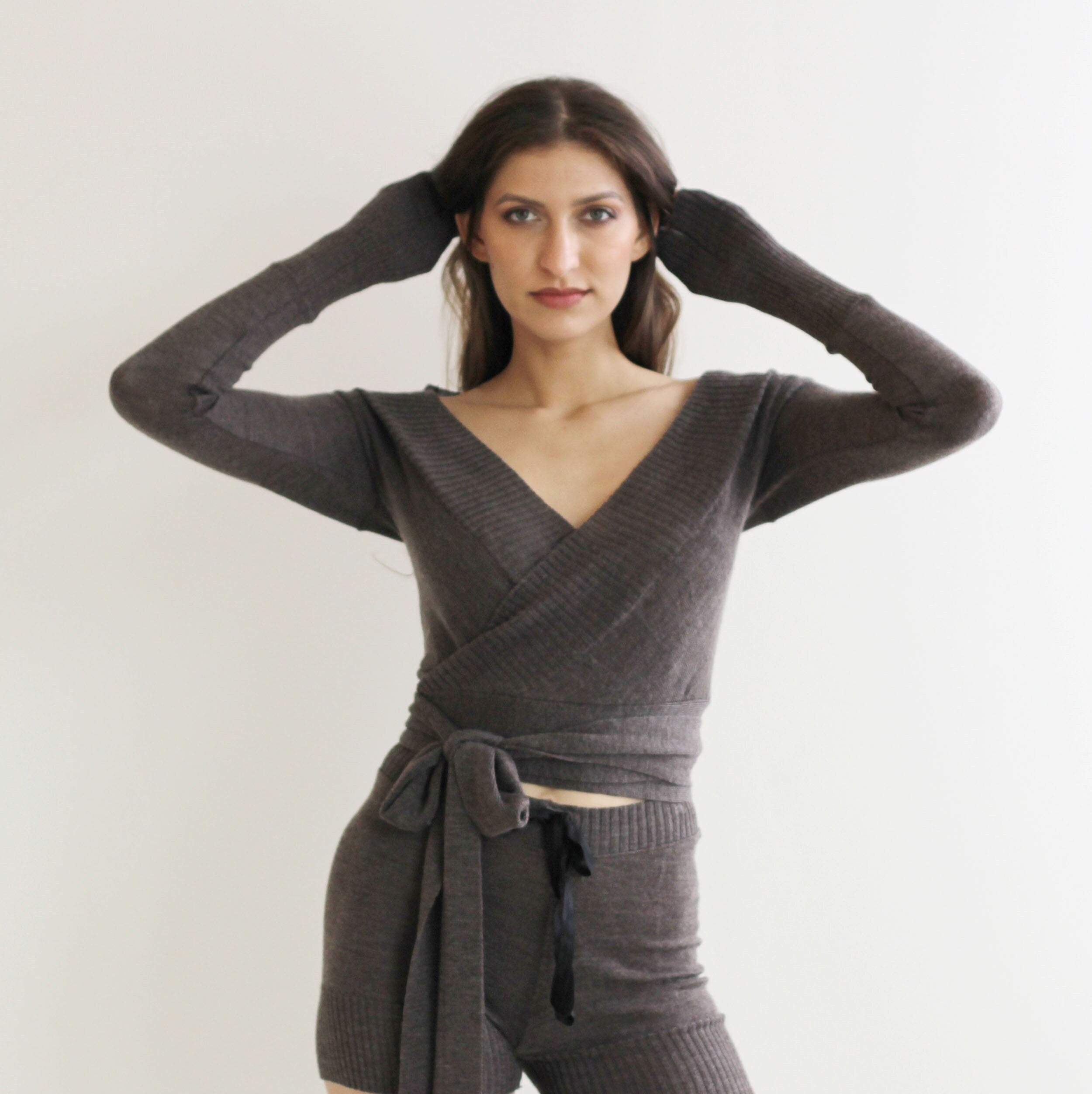 Wool Wrap Cardigan Shrug, 100% Merino Wool, Cropped Sweater, size XL