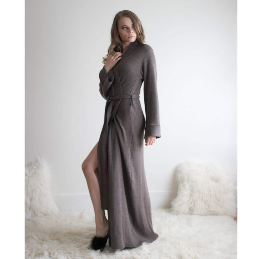 Merino Wool Knit Robe: Full Length, Soft Sleepwear, size XL