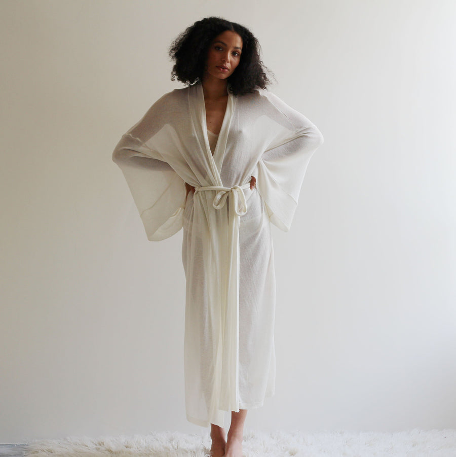 silk and cashmere sheer knit kimono robe