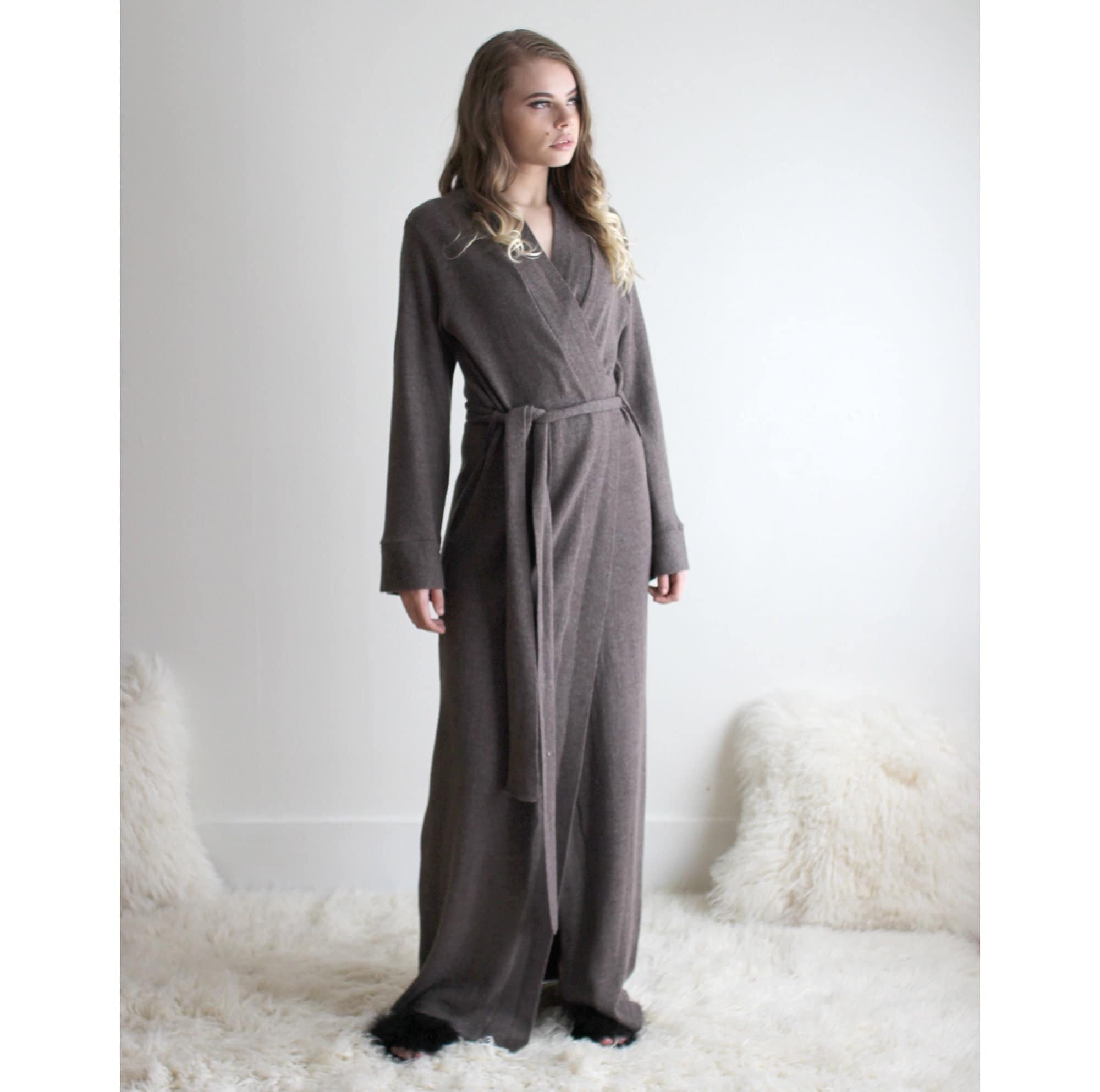 Merino Wool Knit Robe: Full Length, Soft Sleepwear, size XL