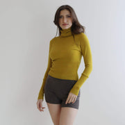 Merino Wool Turtleneck Sweater: Cropped Knit Pullover, size Small
