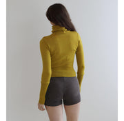Merino Wool Turtleneck Sweater: Cropped Knit Pullover, size Small
