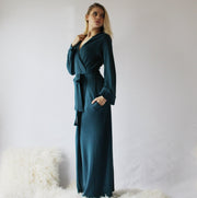 Womens Long Wool Robe with Pockets and Hood