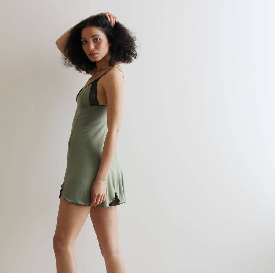 bamboo lingerie nightgown with lace trim and scalloped hem, XS