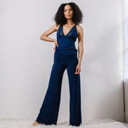 Bamboo Pajama Set: Lace Cami & Wide Leg Pants, Size Large