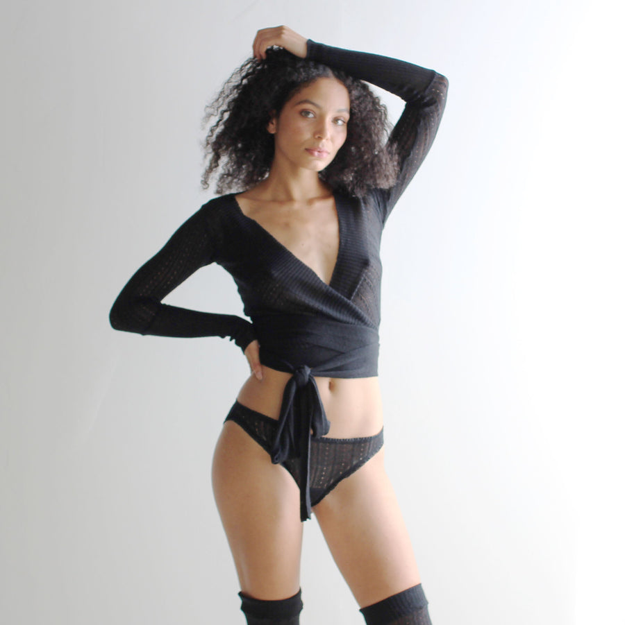 Silk Cashmere Knit Wrap Cardigan: Pointelle Lace Shrug, Large