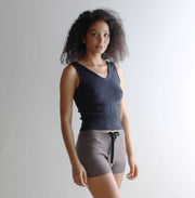 Merino Wool Knit Shorts: Women's Loungewear Boxer Shorts, Natural and Berry
