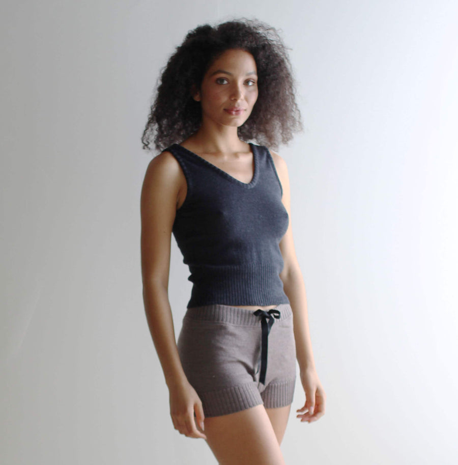 Merino Wool Knit Shorts: Women's Loungewear Boxer Shorts, Natural and Berry
