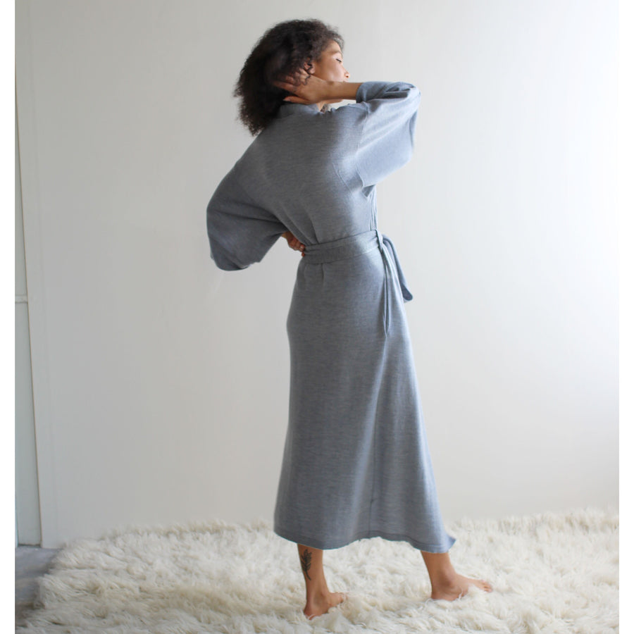 Midi Wool Kimono Robe with Pockets