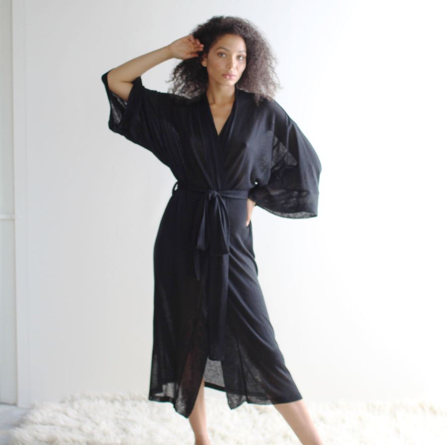 silk and cashmere sheer knit kimono robe