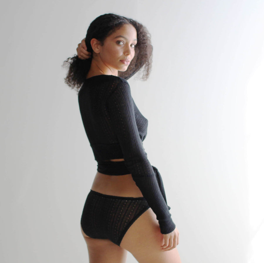 Silk Cashmere Knit Wrap Cardigan: Pointelle Lace Shrug, Large