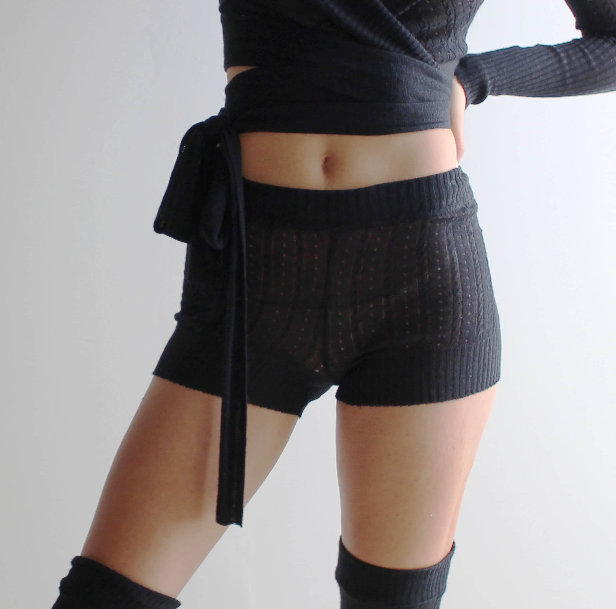 sheer silk and cashmere knit tap pant shorts in pointelle lace knit