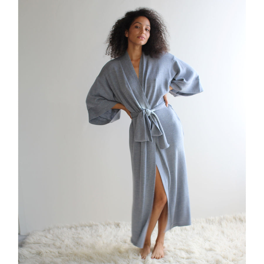 Midi Wool Kimono Robe with Pockets