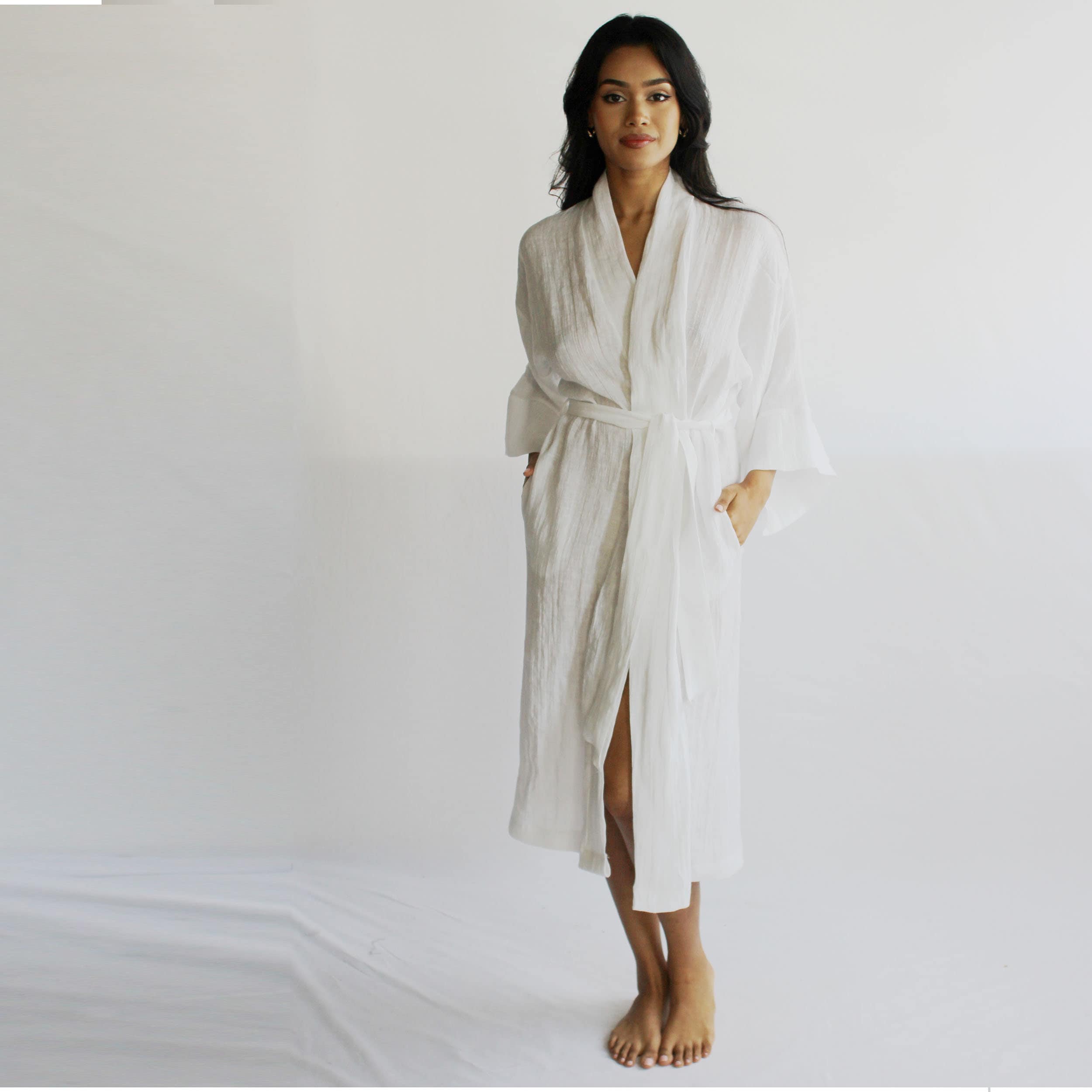 Linen Kimono Robe with Pockets