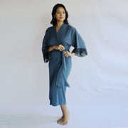 Womens Kimono Robe with Lace Sleeve Cuff