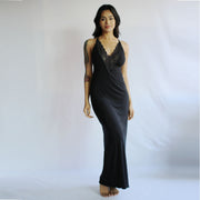 Long Bamboo Nightgown with plunging lace neckline