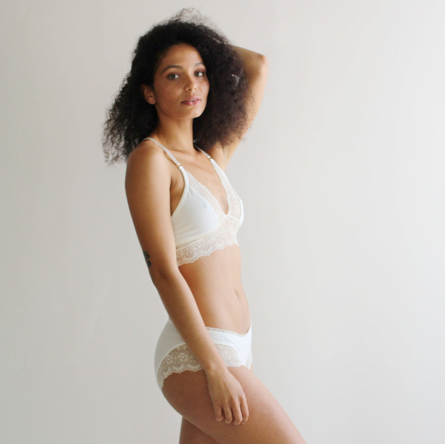 Organic Cotton Underwear Set, 2 Piece Set, including Lace Trimmed Bralette and Panties, Size Small, XS