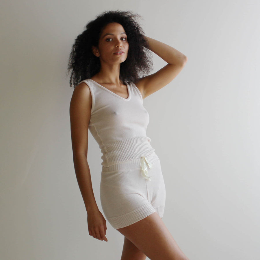 Merino Wool Knit Shorts: Women's Loungewear Boxer Shorts, Natural and Berry