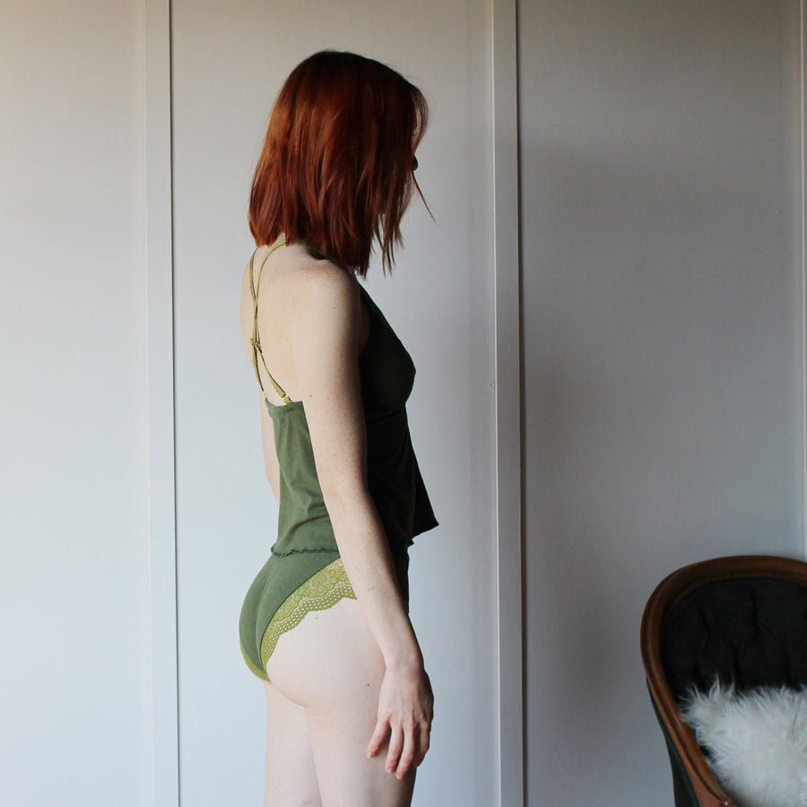 Tencel Organic Cotton Lingerie Set includes Lace Trimmed Camisole and Panties, Size Small