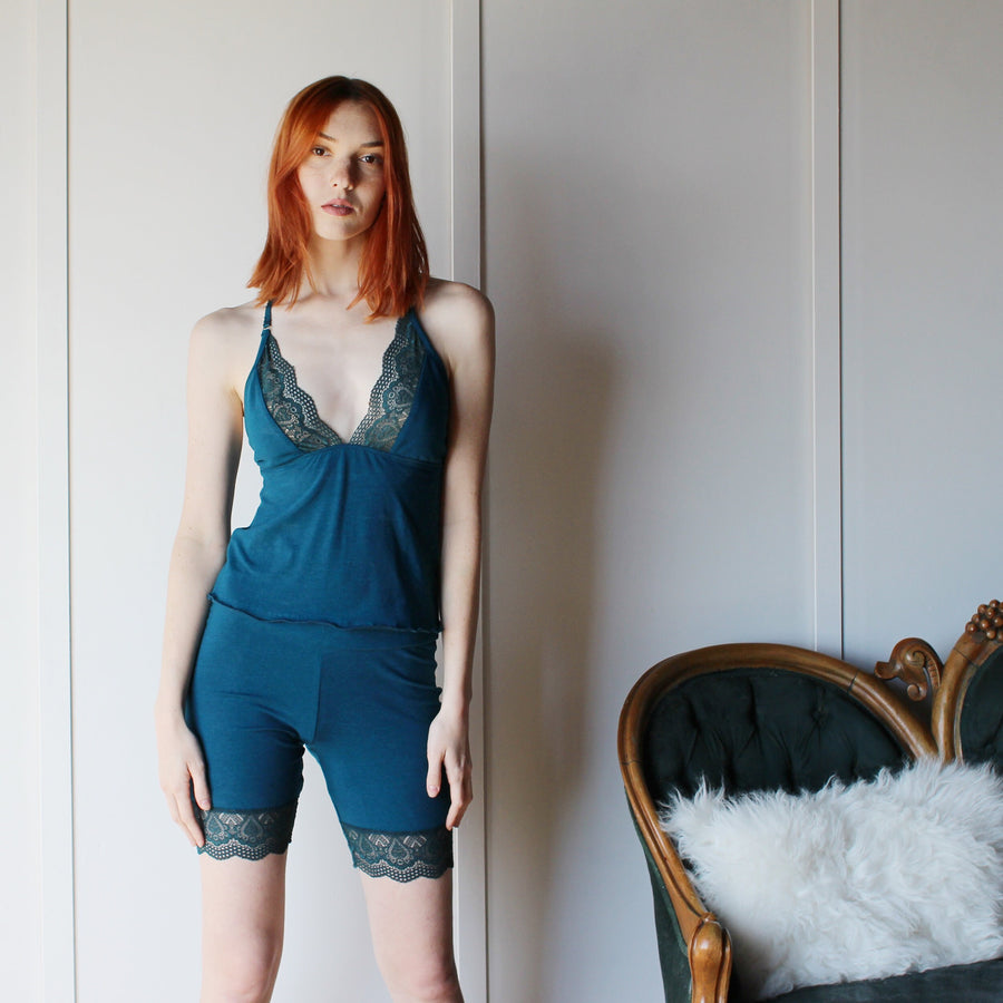 Tencel Organic Cotton Underwear Set includes Camisole and Biker Shorts, Organic Sleepwear, Size Small, Plum Color