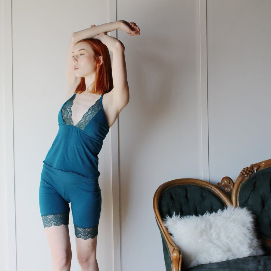 Tencel Organic Cotton Underwear Set includes Camisole and Biker Shorts, Organic Sleepwear, Size Small, Plum Color