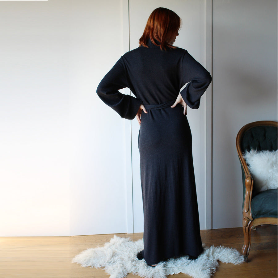 Merino Wool Robe: Long Knit Robe with Pockets, Large