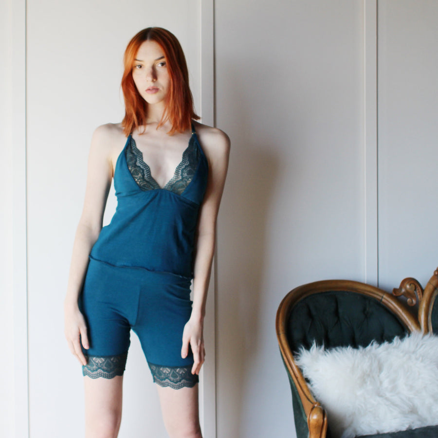 Tencel Organic Cotton Underwear Set includes Camisole and Biker Shorts, Organic Sleepwear, Size Small, Plum Color