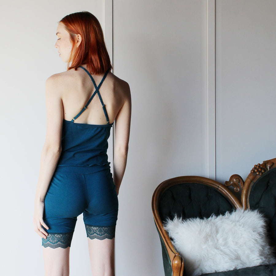 Tencel Organic Cotton Underwear Set includes Camisole and Biker Shorts, Organic Sleepwear, Size Small, Plum Color