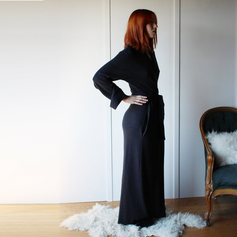 Merino Wool Robe: Long Knit Robe with Pockets, Large