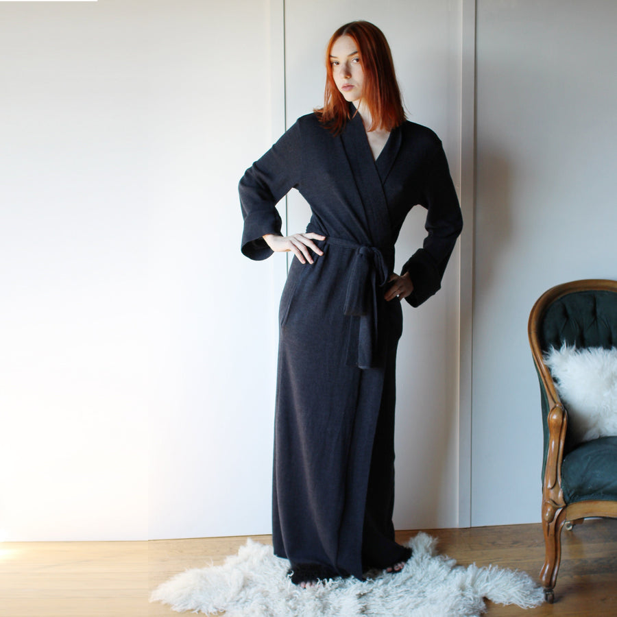 Long Wool Robe with Pockets