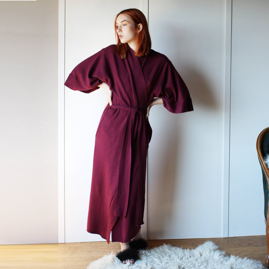 Midi Wool Kimono Robe with Pockets