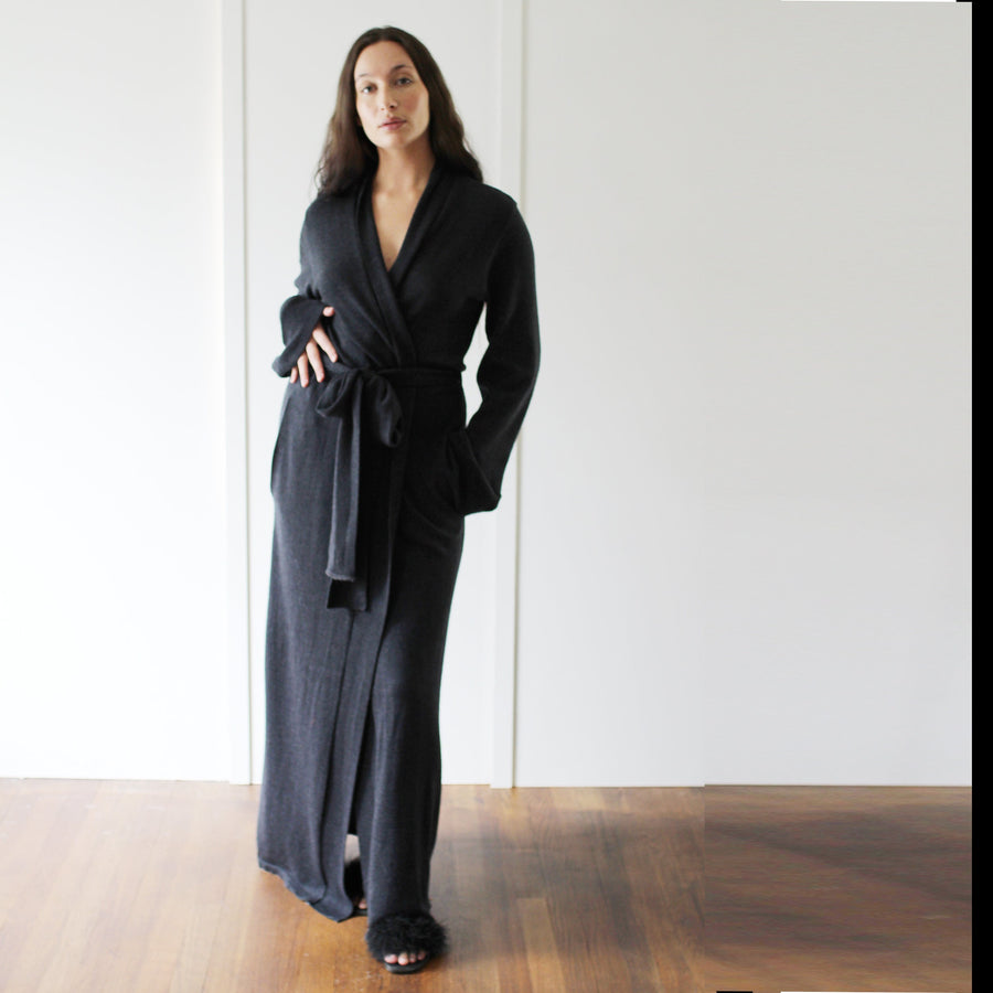 Merino Wool Robe: Long Knit Robe with Pockets, Large