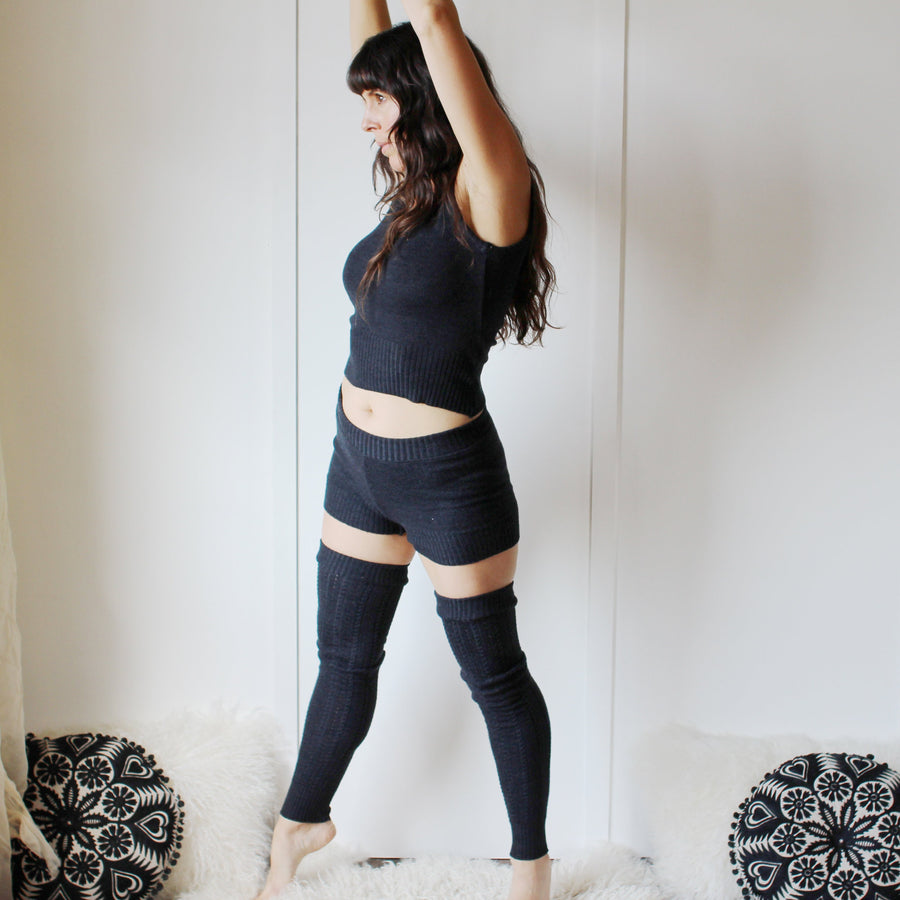 Merino Wool Knit Sweater Shorts: USA Made Loungewear, lavender, burgandy, rose, pine