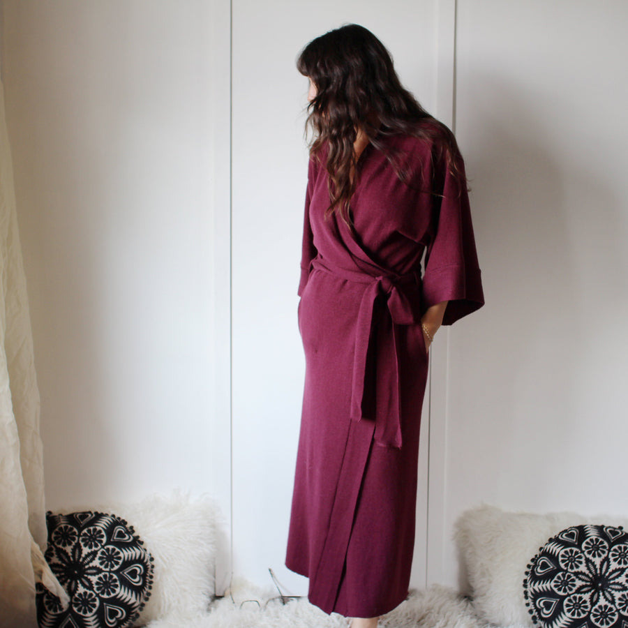 Midi Wool Kimono Robe with Pockets