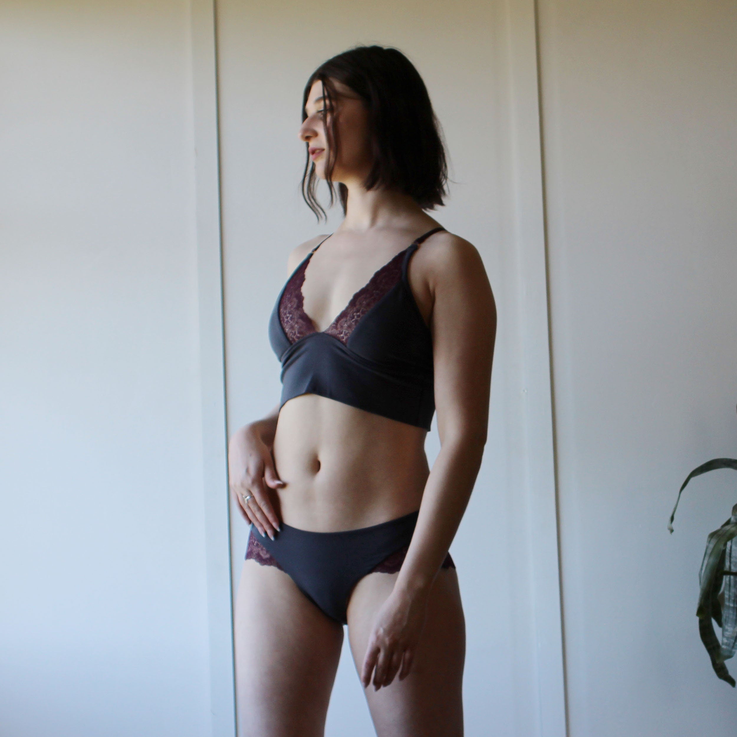Organic Cotton Underwear Set, 2 Piece Set including Lace Trimmed Bralette and Panties, Made to Order, Made in the USA