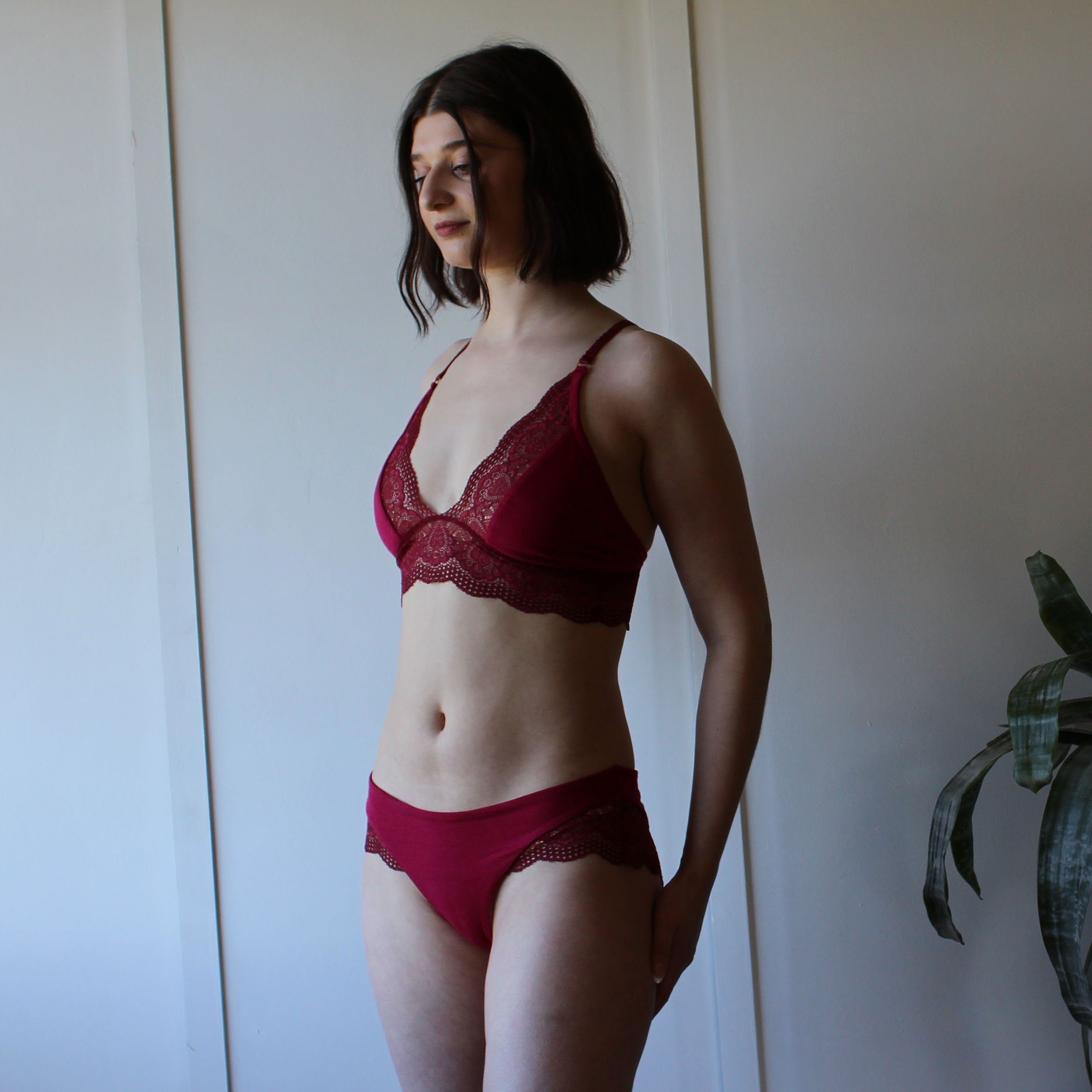 Tencel Organic Cotton Lingerie Set with Lace Trim, Organic Underwear, Natural Sleepwear, Made to Order, Made in the USA