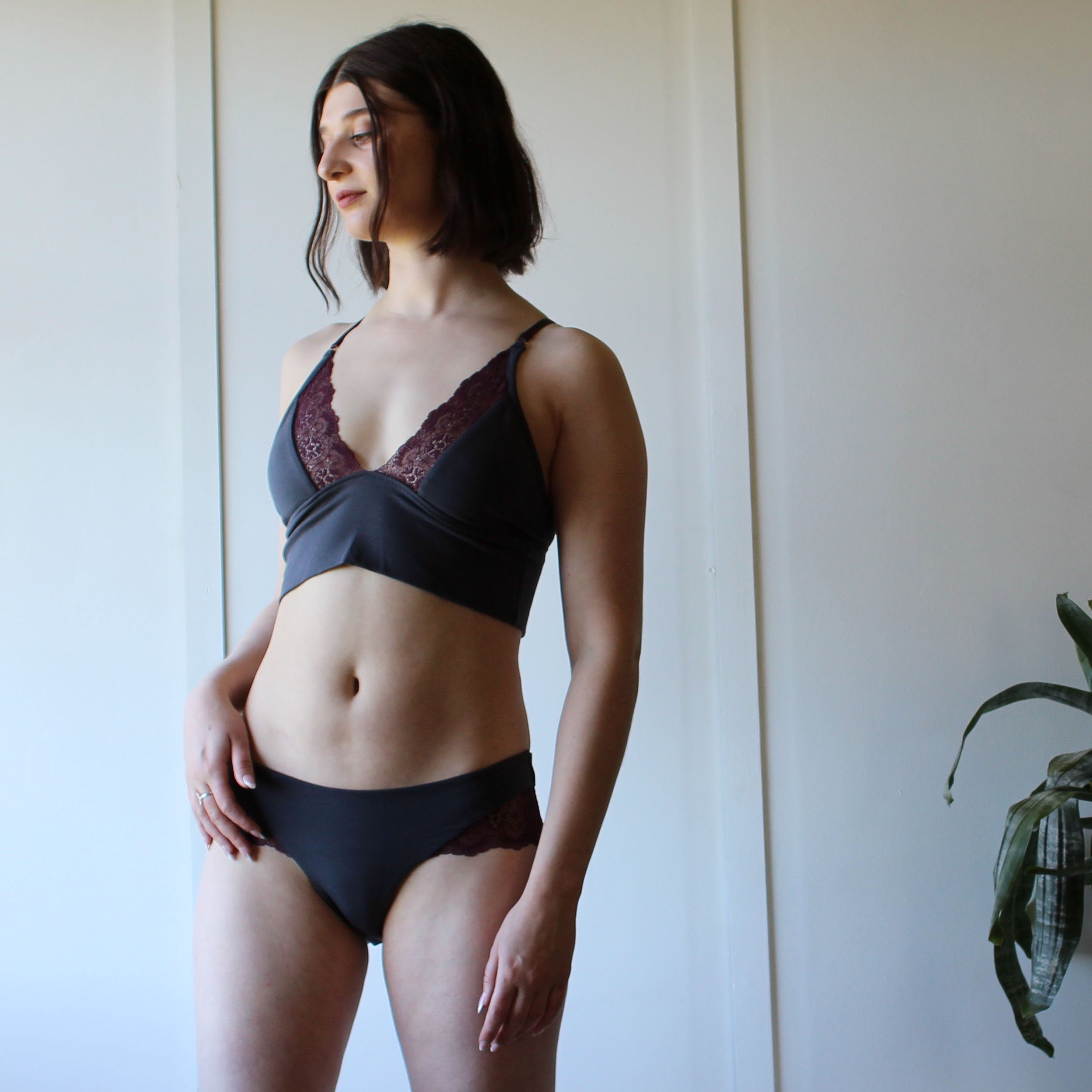 Organic Cotton Underwear Set, 2 Piece Set including Lace Trimmed Bralette and Panties, Made to Order, Made in the USA