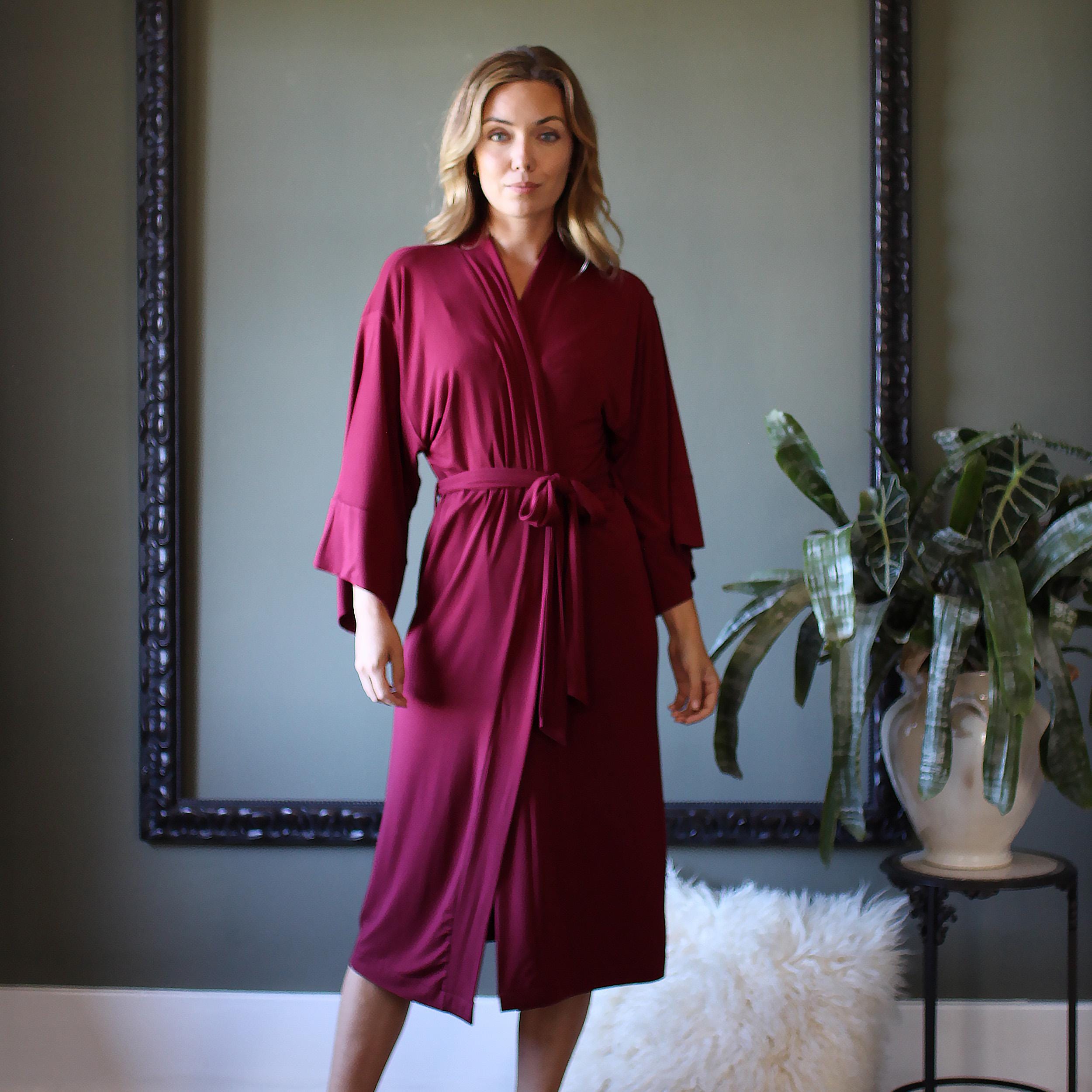 Bamboo Kimono Robe: Midi Length, Handmade USA Sleepwear, Size Small