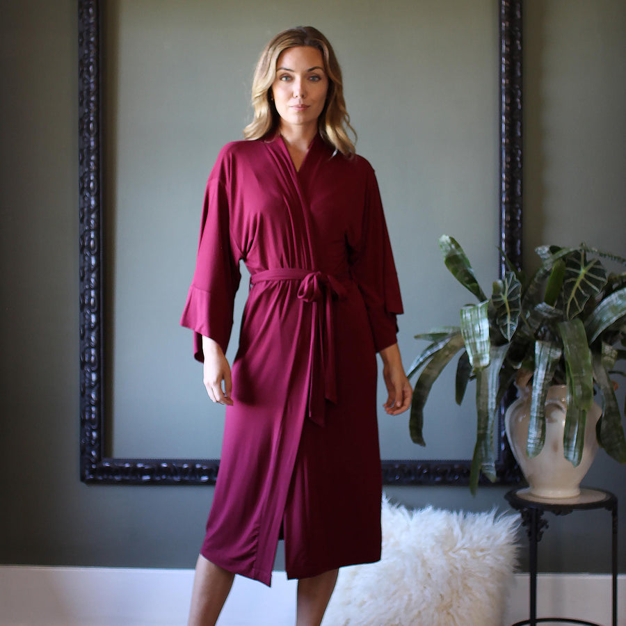 Bamboo Kimono Robe: Midi Length, Handmade USA Sleepwear, Size Small