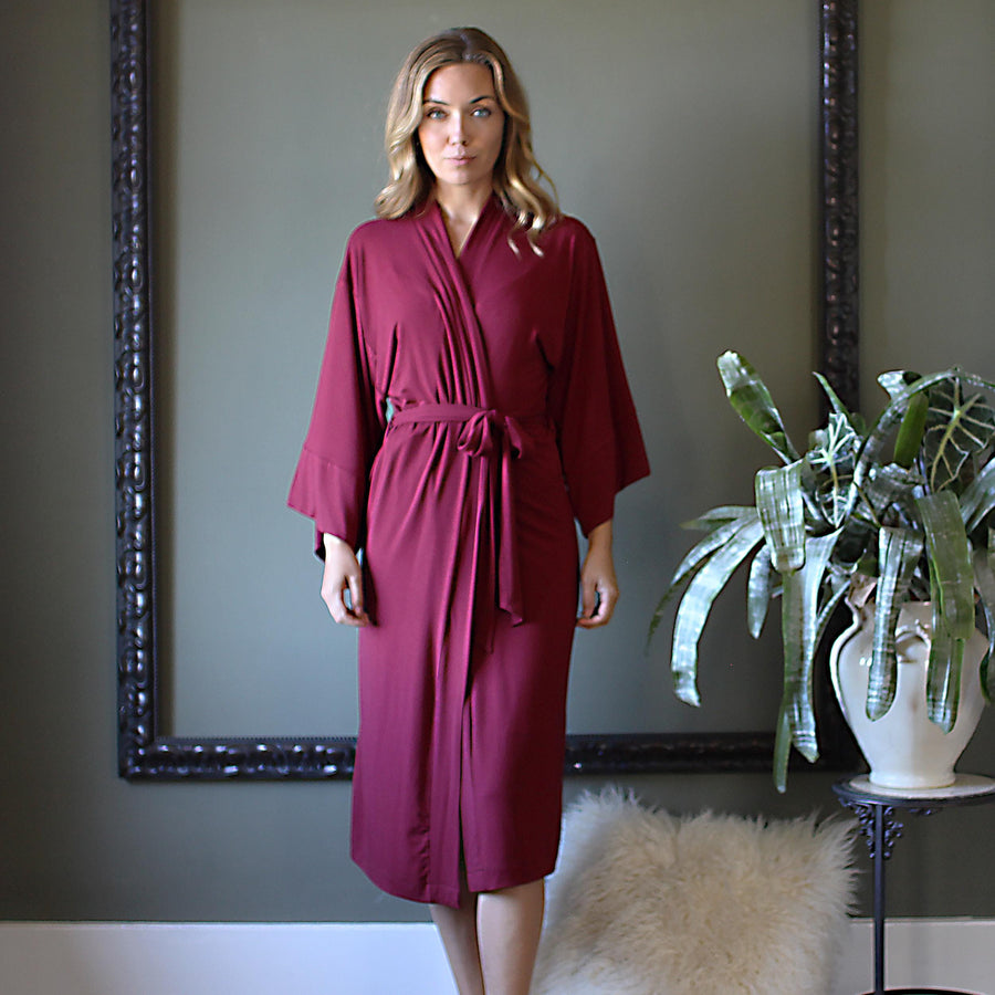 Bamboo Kimono Robe: Midi Length, Handmade USA Sleepwear, Size Small
