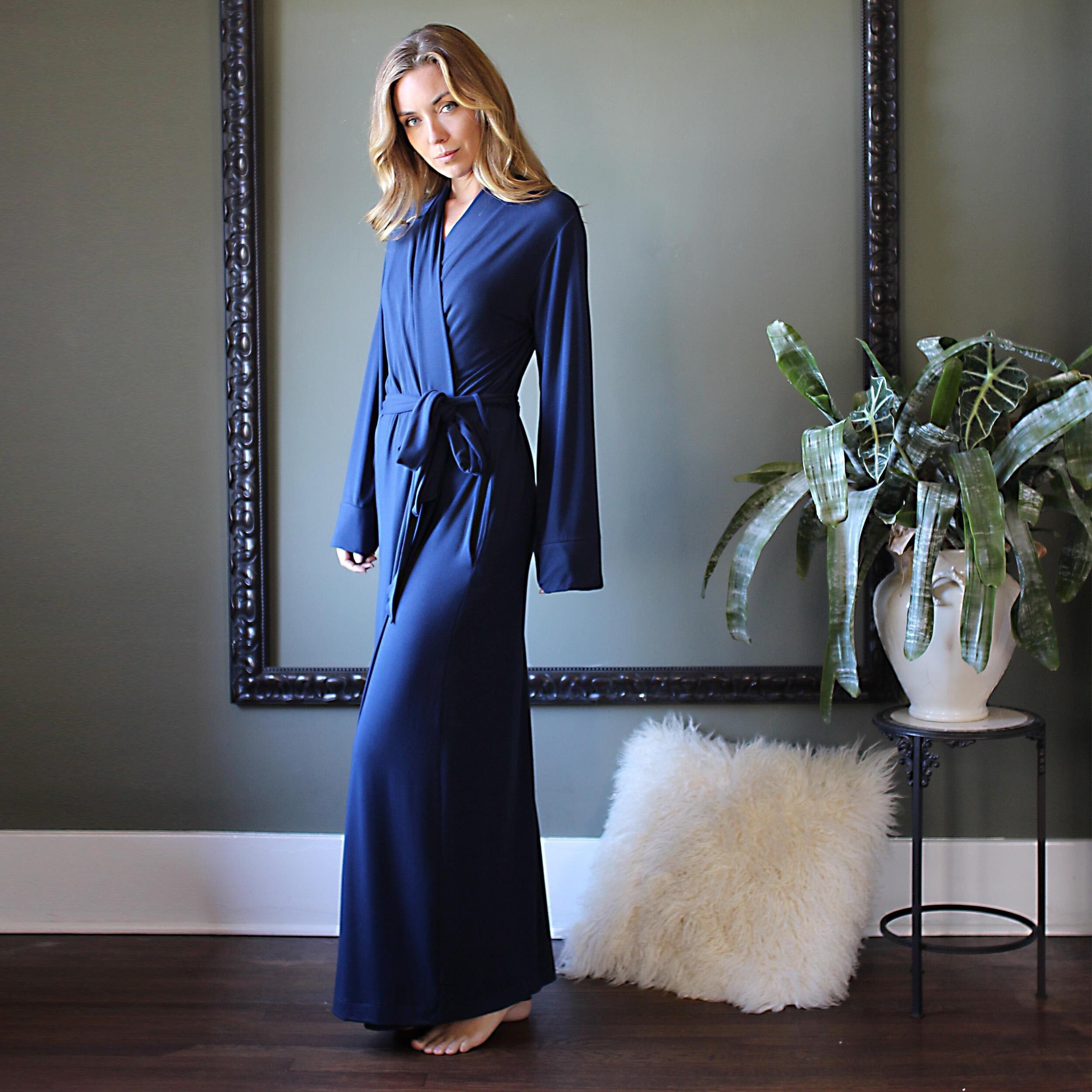 Full Length Robe with Pockets in Bamboo Jersey