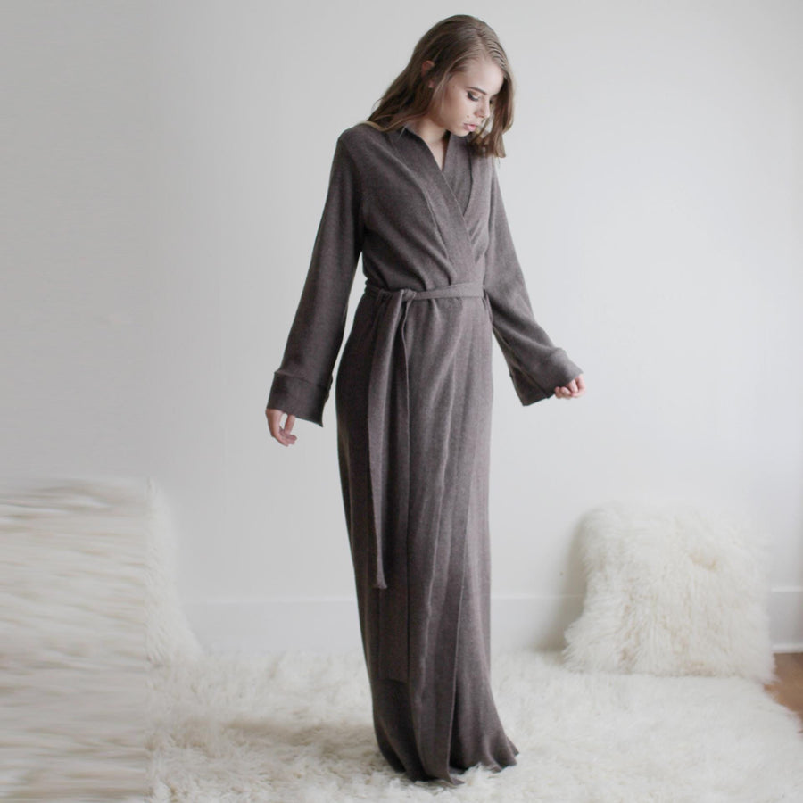 Merino Wool Knit Robe: Full Length, Soft Sleepwear, size XL