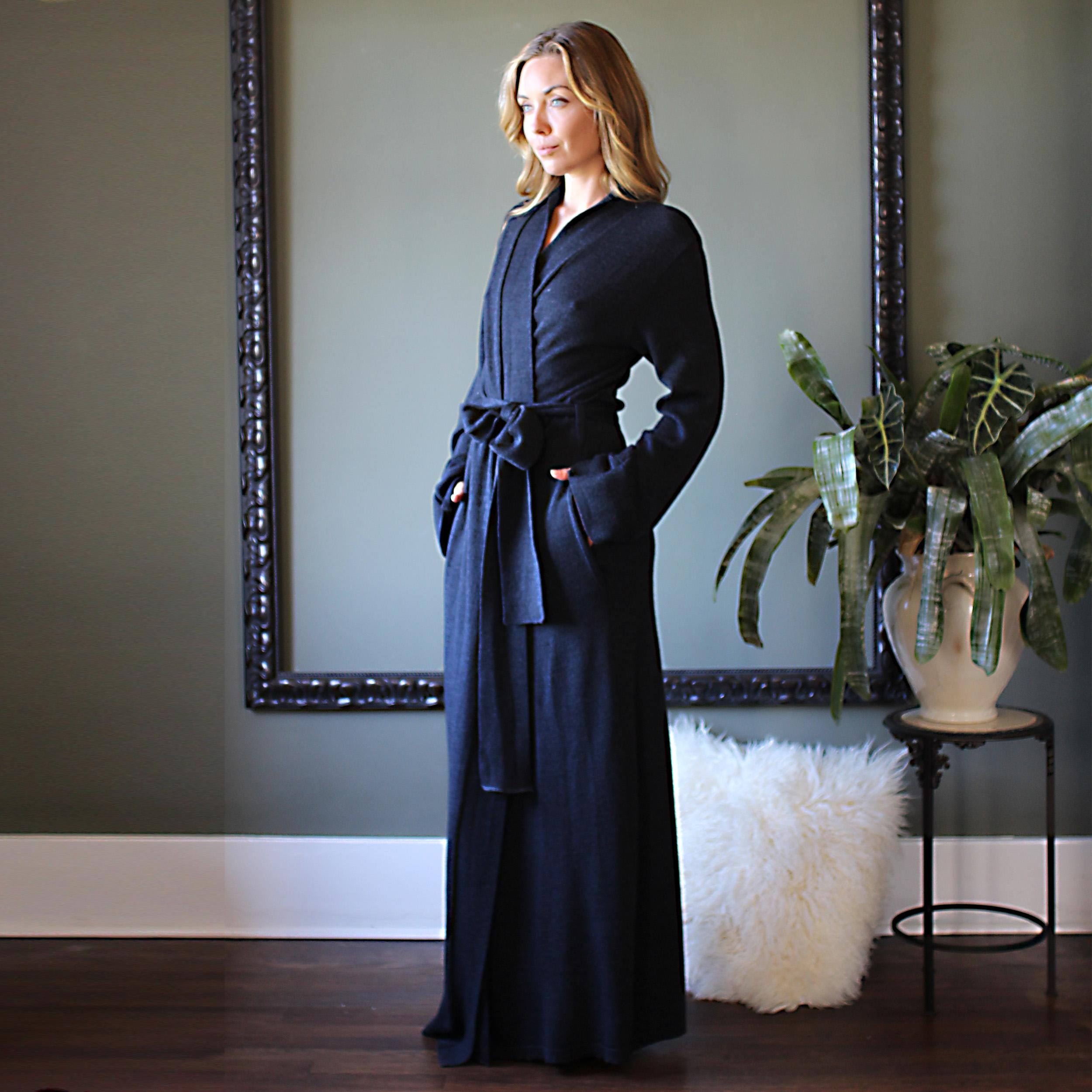 Merino Wool Robe: Long Knit Robe with Pockets, Large